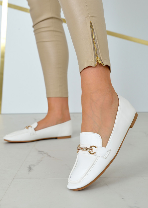 White diamante chain detailed loafers