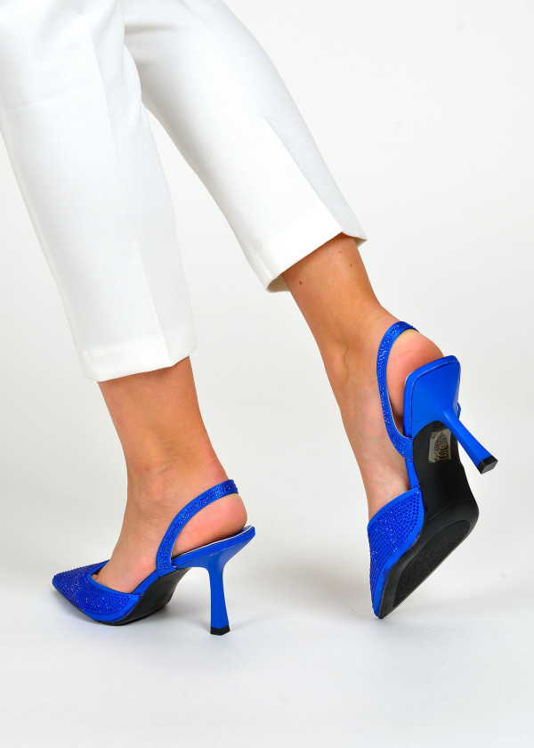 Blue sling back rhinestone embellished court shoes 2