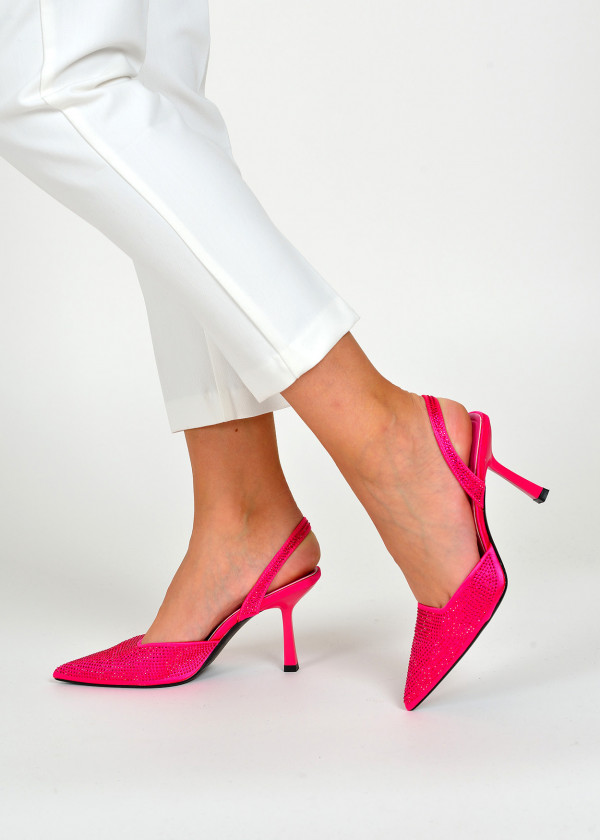 Fuchsia sling back diamante embellished court shoes