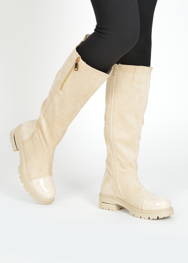Beige two toned knee high boots 1