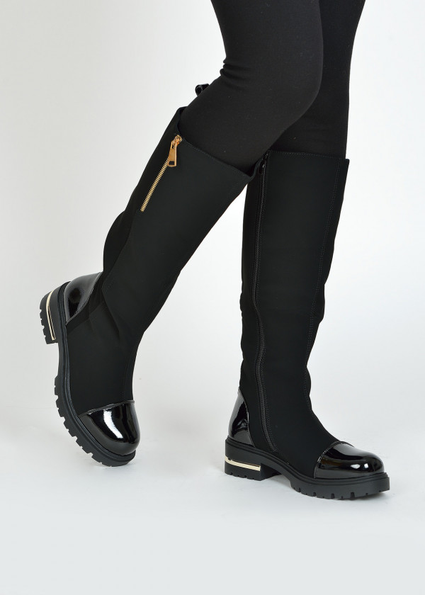 Black two toned knee high boots 1