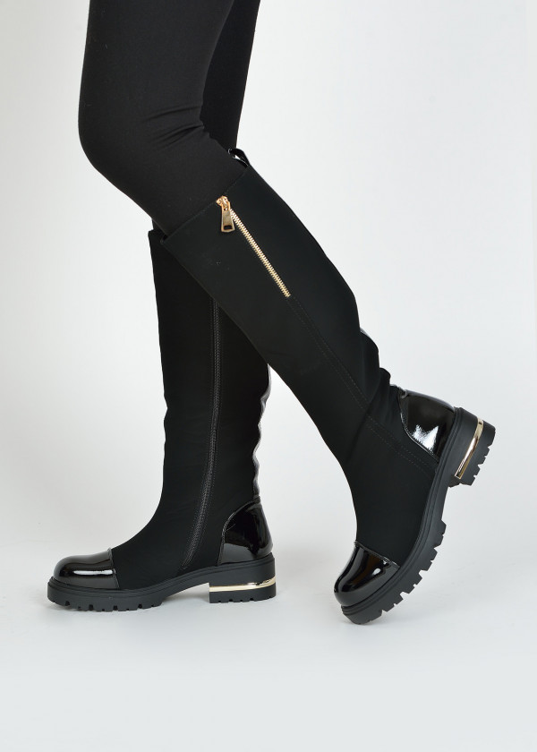 Black two toned knee high boots