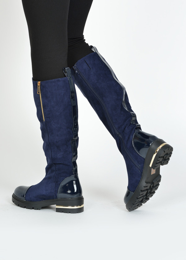 Navy two toned knee high boots 2
