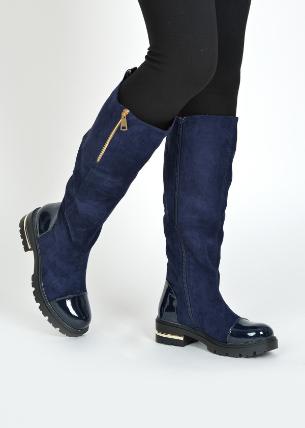 Navy two toned knee high boots 1
