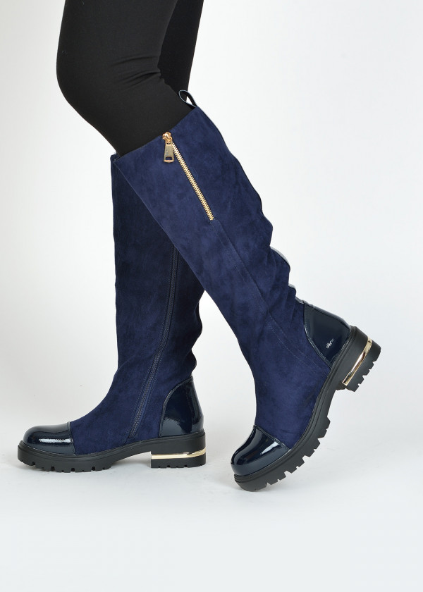 Navy two toned knee high boots 3