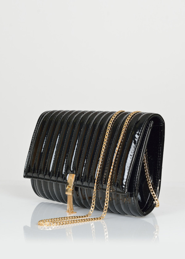 Black patent padded clutch bag 1