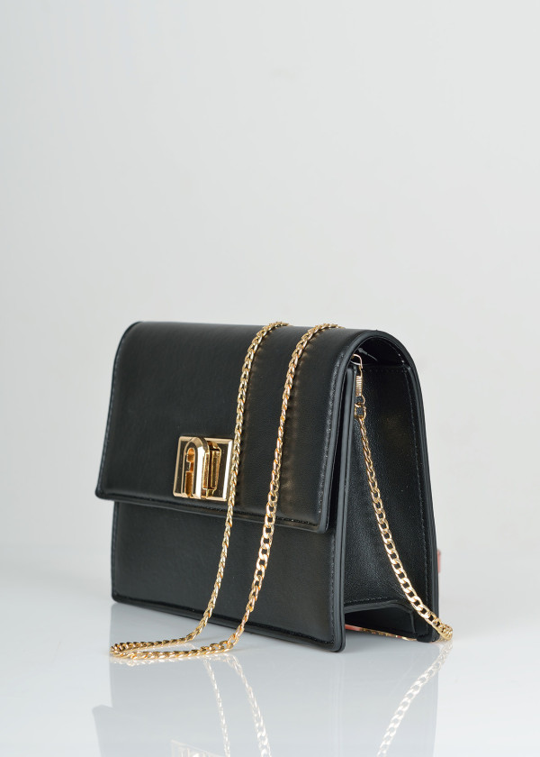 Black clutch bag with gold clasp 1