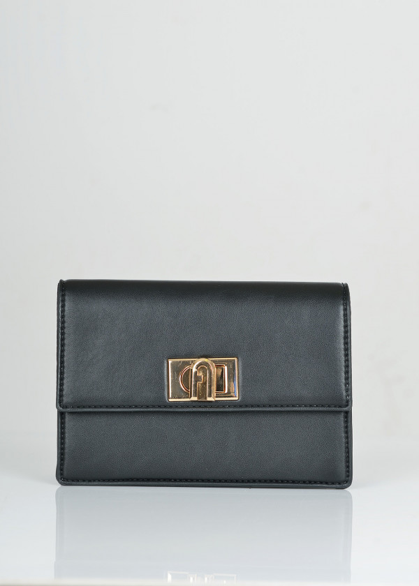 Black clutch bag with gold clasp 2