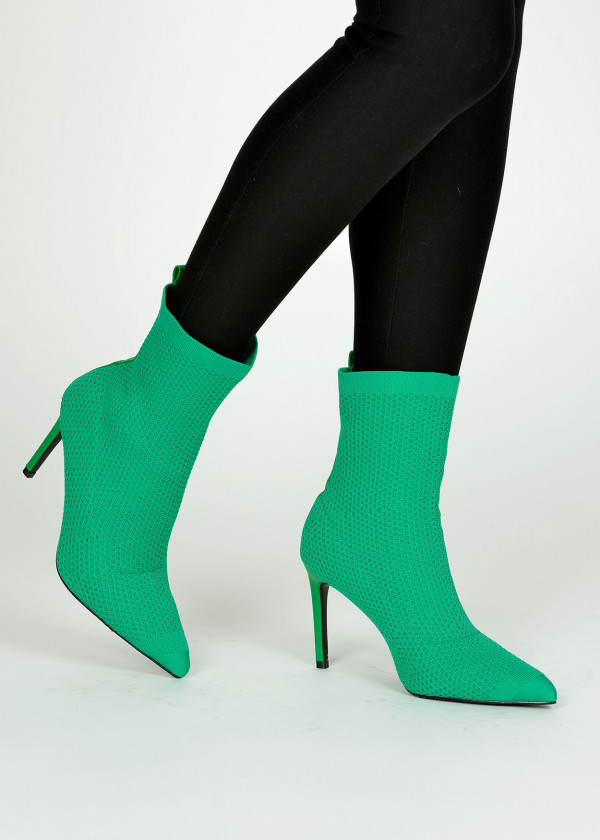 Green pointed toe sock boots 1