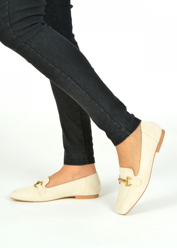 Beige gold detail loafers 4