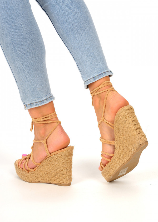 Brown tan strappy wedges 2