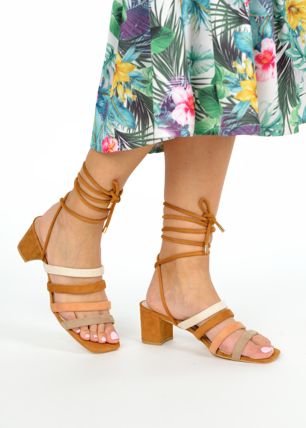 Brown tan block heeled sandals 1