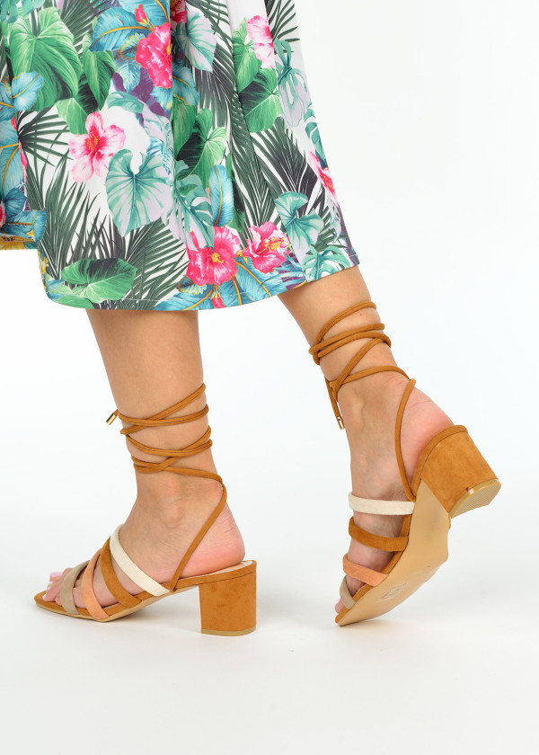 Brown tan block heeled sandals 2
