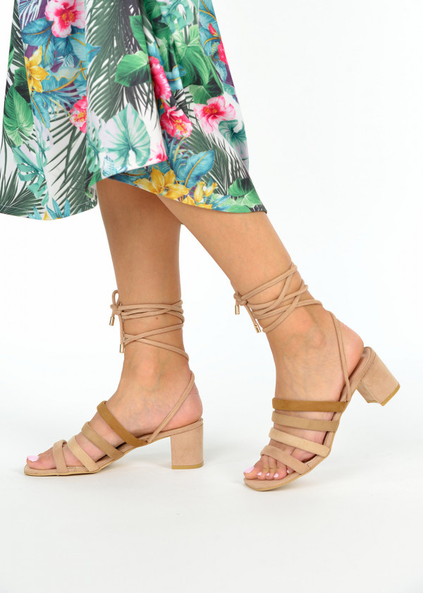 Khaki block heeled sandals