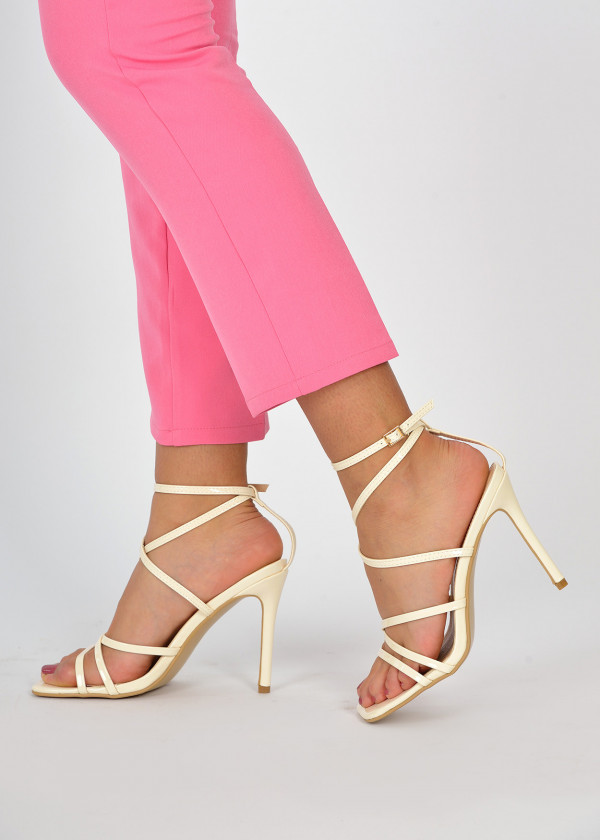 Beige heeled strappy sandals