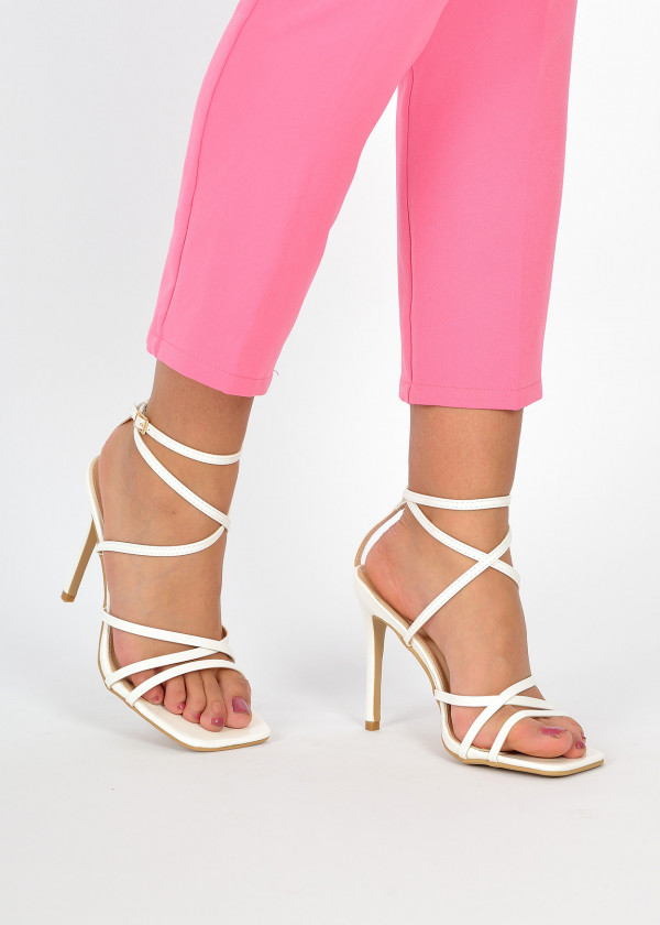 White heeled strappy sandals 1