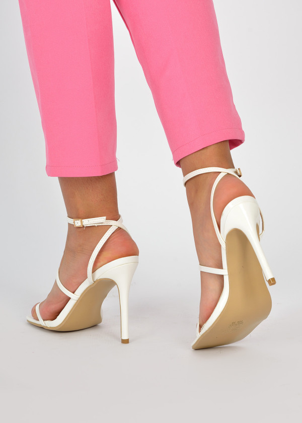 White strappy heeled sandals 2