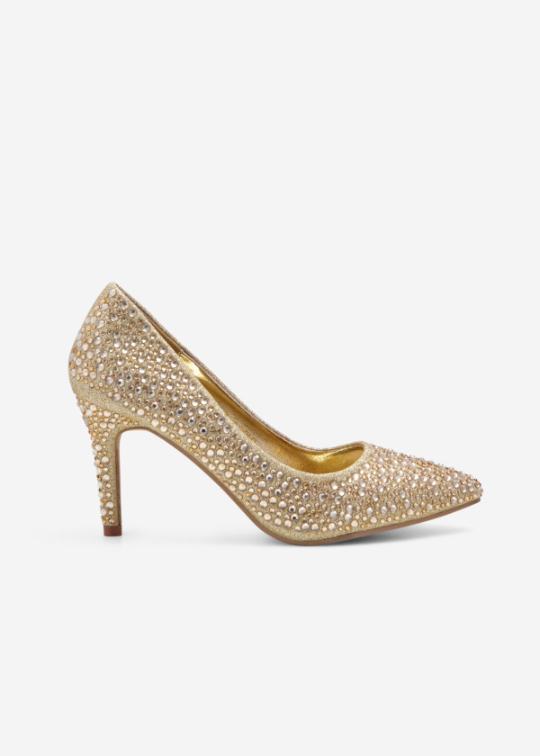 Gold rhinestone embellished court shoes 3