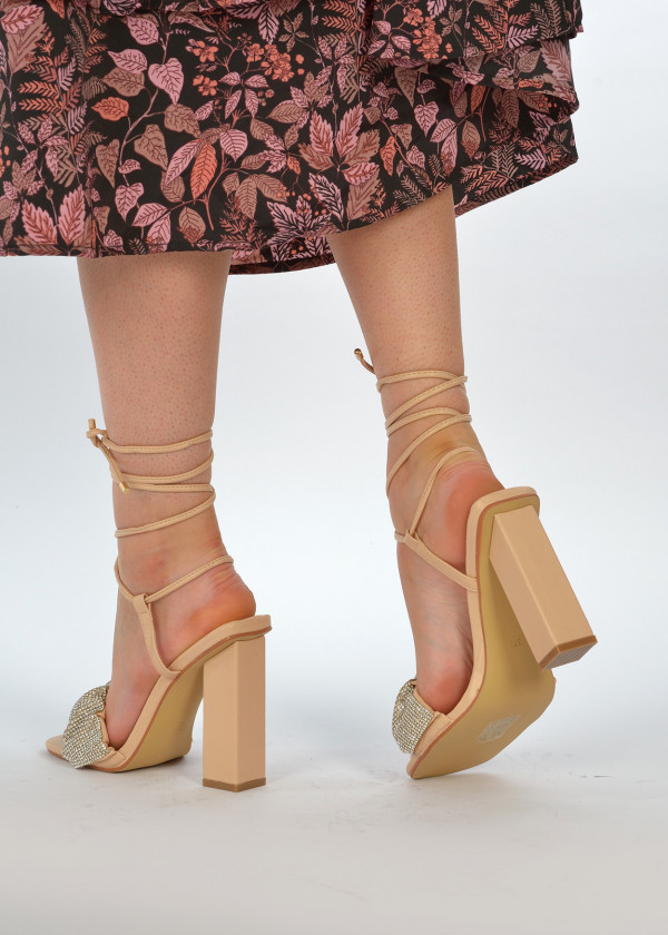 Beige rhinestone embellished heels 2