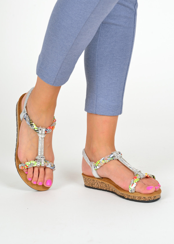 Silver woven rhinestone embellished sandals 1