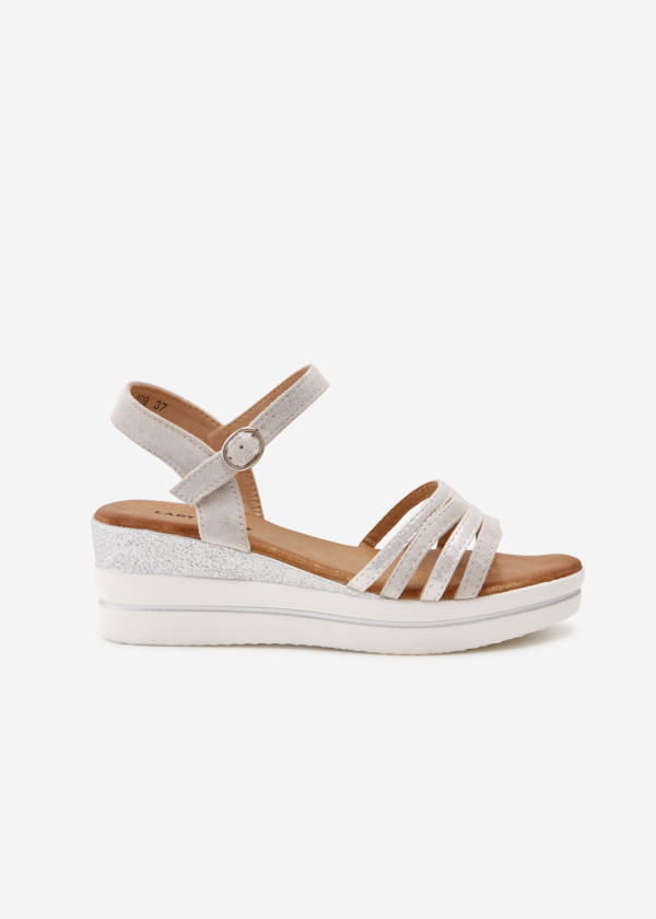 Silver strappy wedged sandals 3