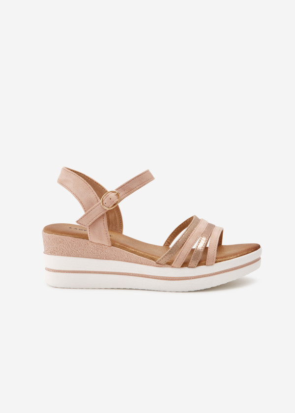 Rose gold strappy wedged sandals 3