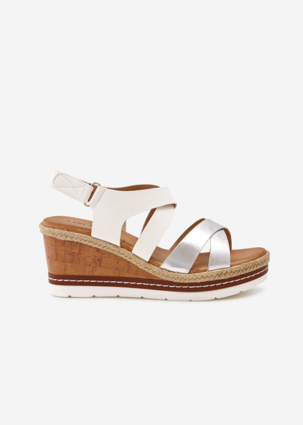 White cross strap wedged sandals 3
