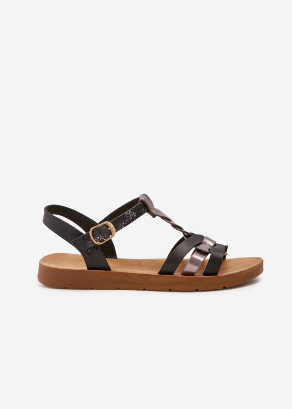 Black plait strap flat sandals 3