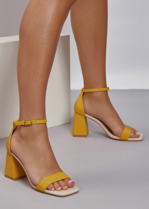 Yellow block heeled sandals