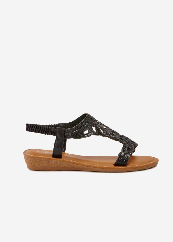 Black embellished T-strap sandals 3