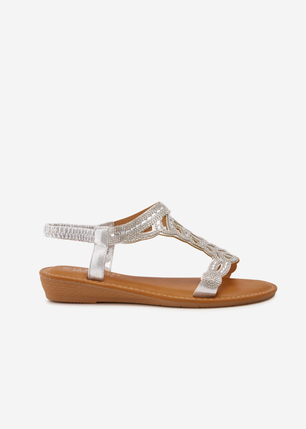 Silver embellished T-strap sandals 3