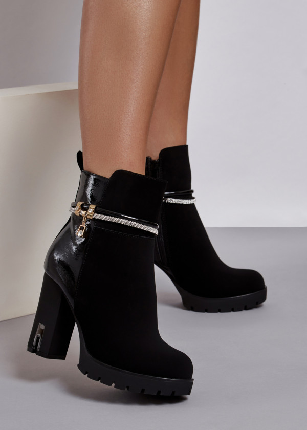 Black diamante strap heeled ankle boots 4