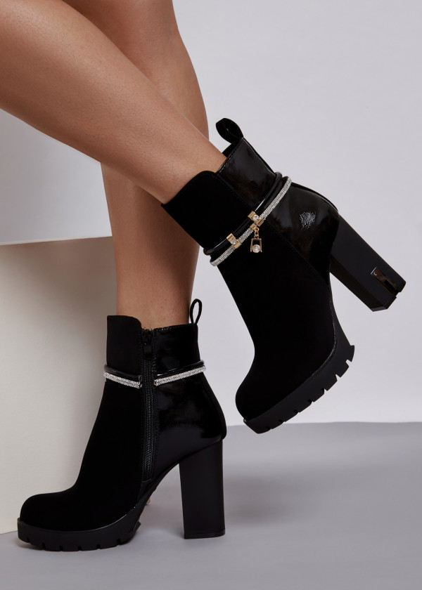 Black diamante strap heeled ankle boots 2