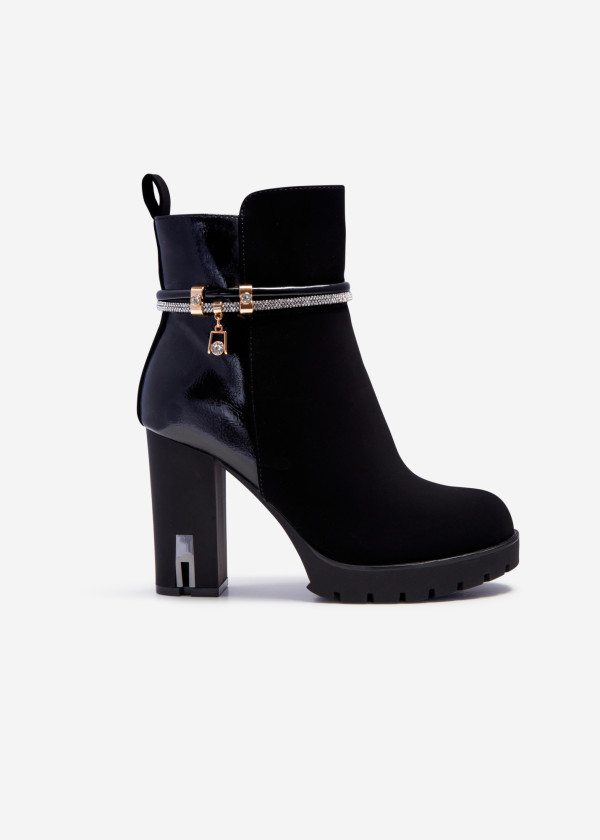 Black diamante strap heeled ankle boots 3