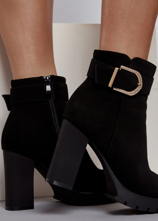 Black diamante buckle heeled boots 2