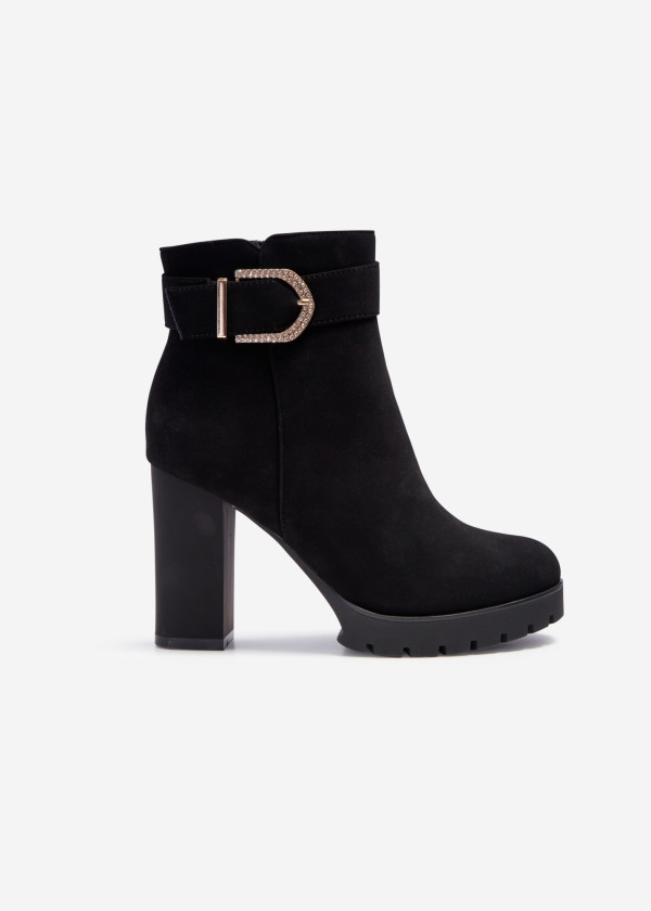 Black diamante buckle heeled boots 3