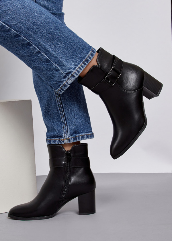 Black buckle detail heeled ankle boots 4