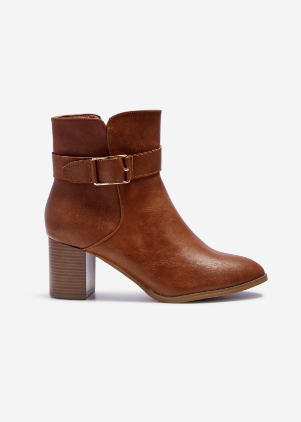 Tan buckle detail heeled ankle boots 3