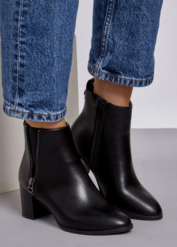 Black open zip detail heeled ankle boots 2