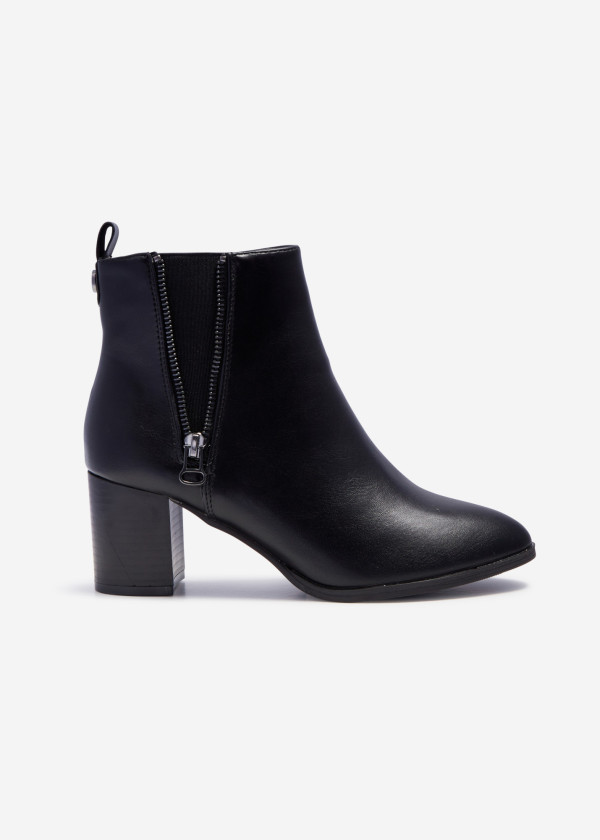 Black open zip detail heeled ankle boots 3