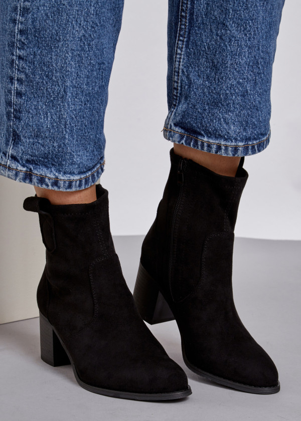 Black rustic heeled ankle boots