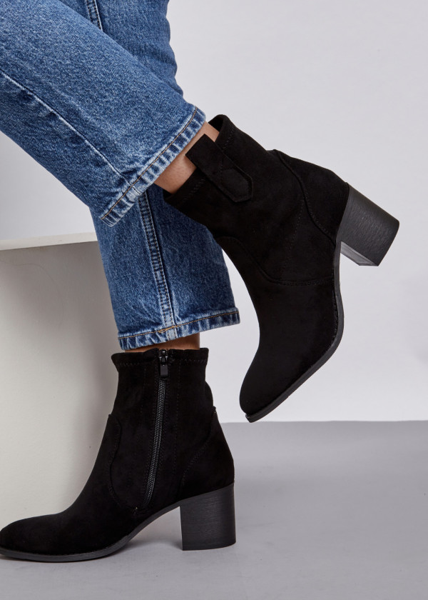 Black rustic heeled ankle boots 1