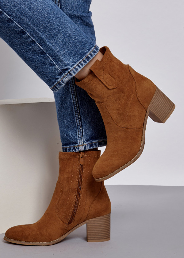 Tan rustic heeled ankle boots 2