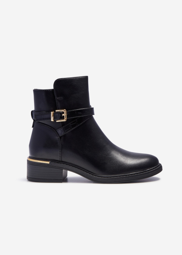 Black cross strap buckle detail ankle boots 3