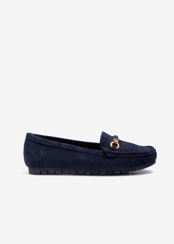 Navy gold snaffle detailed loafers 3