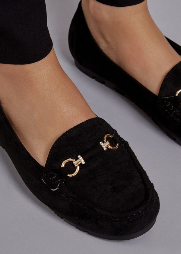 Black gold snaffle detailed loafers 2
