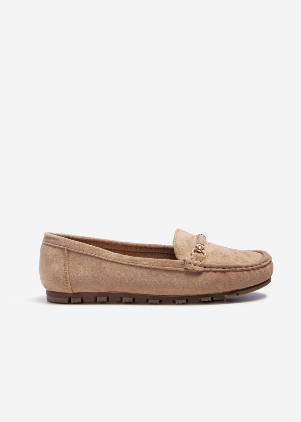 Khaki gold snaffle detailed loafers 3