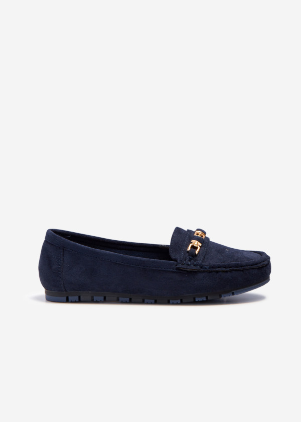Navy gold chain detailed loafers 3
