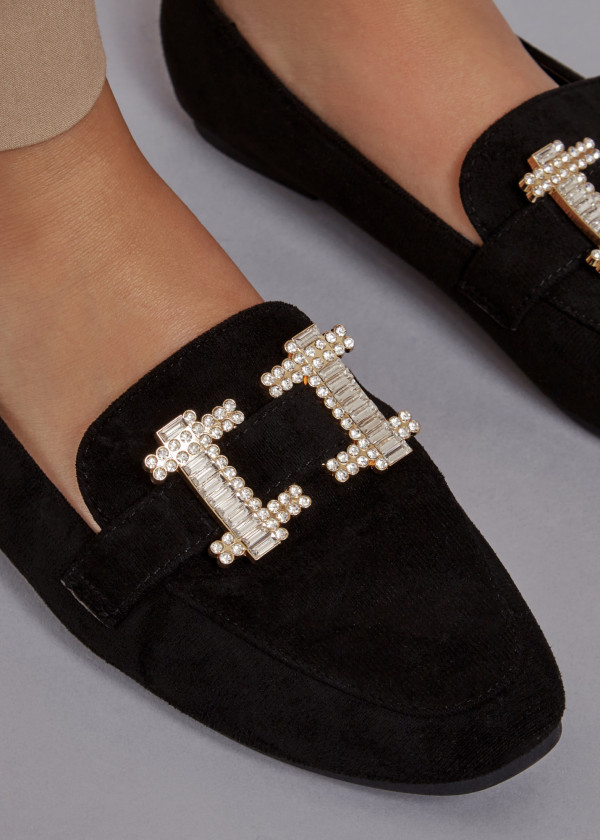 Black diamante brooch detailed loafers 2