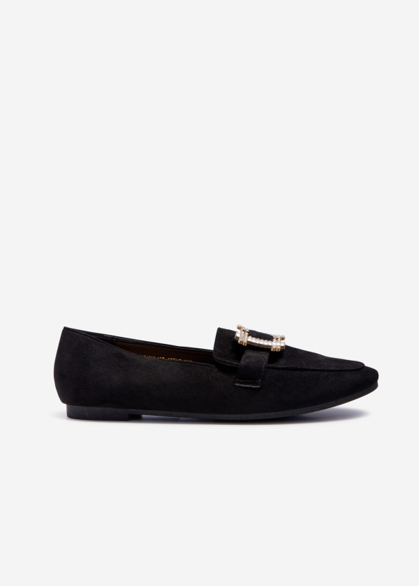 Black diamante brooch detailed loafers 3